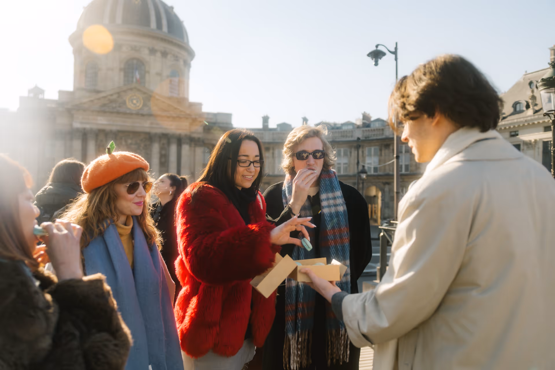 Group eating Macarons on a Food Tour